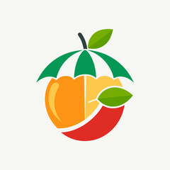 Summer fruits and umbrella logo and illustration