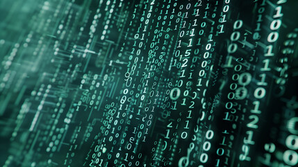 Binary code data stream on black background, AI generative