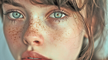 Unsightly blemishes and freckles on the little girl's face, AI generative