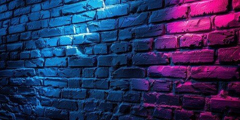 Brick Wall With Blue And Pink Neon Lights