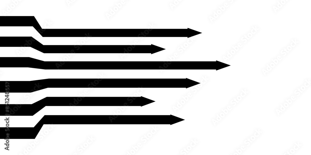 Poster black on white abstract perspective line stripes arrow with 3d dimensional effect isolated on white.