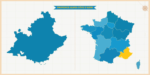 A Map highlighting Provence Alpes Cote d Azur in the France Map, Provence Alpes Cote d Azur and France modern map with Colorful Hi detailed Vector, geographical borders