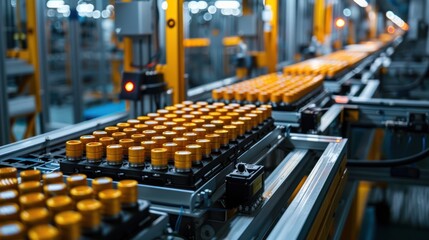 Obraz premium Conveyor Belt of Yellow Cylinders in Factory