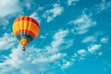 Naklejka premium colorful hot air balloon flying in the blue sky with cloud backgrounds