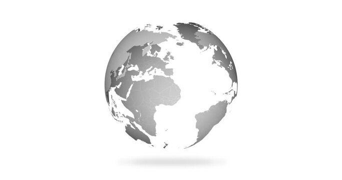 Globe, earth and isolated digital map of world with international network, population data and 3d planet. Virtual location, spin and worldwide travel, satellite demographics and white background