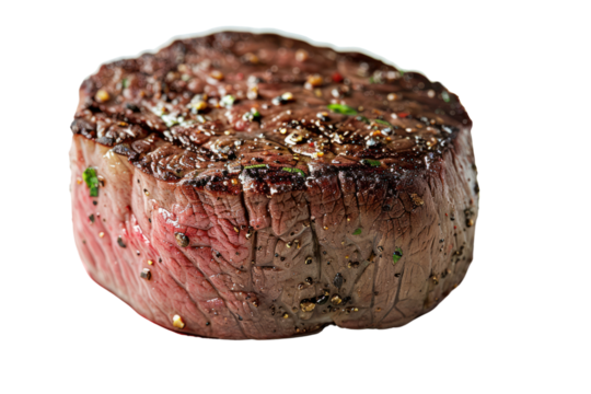 A thick, raw Filet Mignon steak with a tender texture, isolated on a white background, isolated on white background