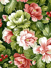 A floral print with pink and green flowers