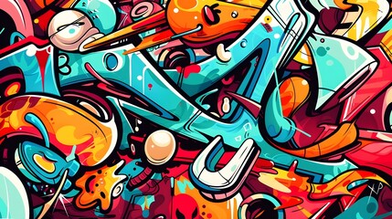 Fototapeta premium Vibrant Graffiti-Inspired Abstract Artwork with Colorful Geometric Patterns and Shapes