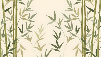 Obraz premium Serene Bamboo Border with Muted Greens and Repeating Flat Pattern Design