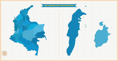 A Map highlighting San Andres and Providencia in the Colombia Map, San Andres and Providencia and Colombia modern map with Colorful Hi detailed Vector, geographical borders