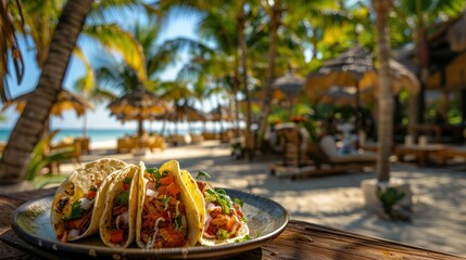 Delicious Tacos on a Beachside Table