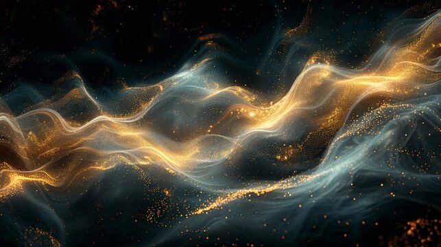 Abstract tendrils of gold meander across a backdrop of deep black, reminiscent of celestial constellations. Abstract Backgrounds Illustration, Minimalism,