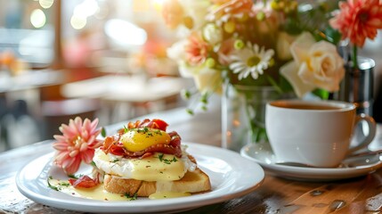 Toast with eggs benedict and bacon picture