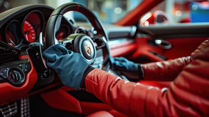 Close-up of a Driver's Hand on a Steering Wheel