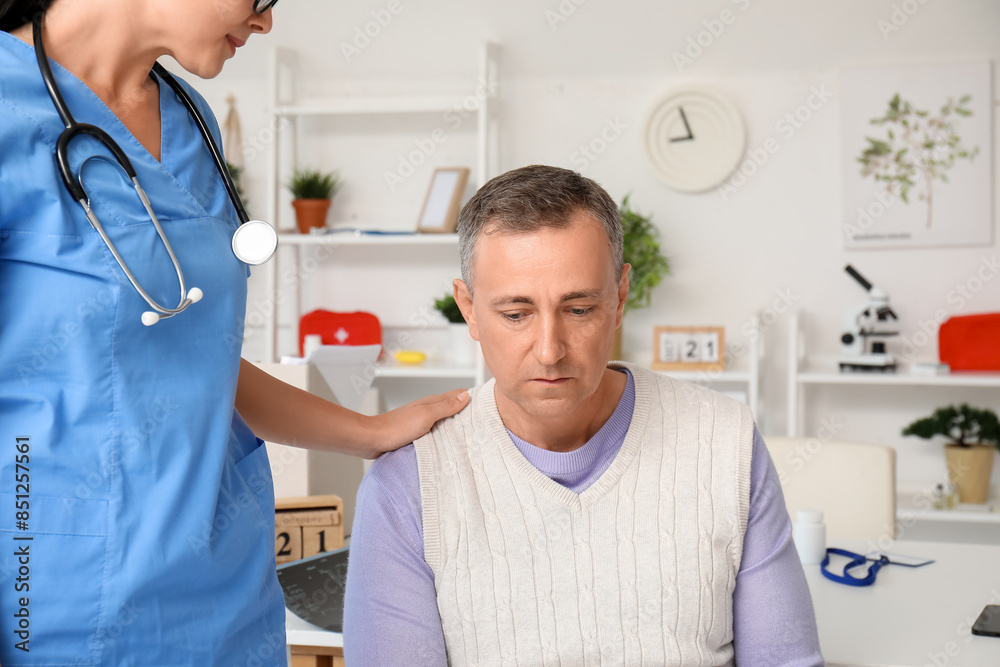 Sticker Female doctor working with patient in clinic