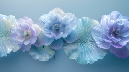 A close-up of translucent beautiful  flower petals and leaves isolated on a solid background. It...