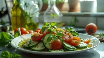 Cucumber and tomato salad on a plate img