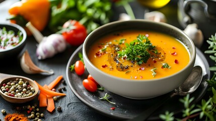 Vegetable soup on a plate decorated img