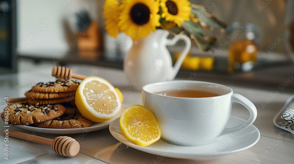 Sticker a cup of tea with lemon image