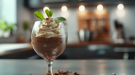 Chocolate mousse in a glass decorated image