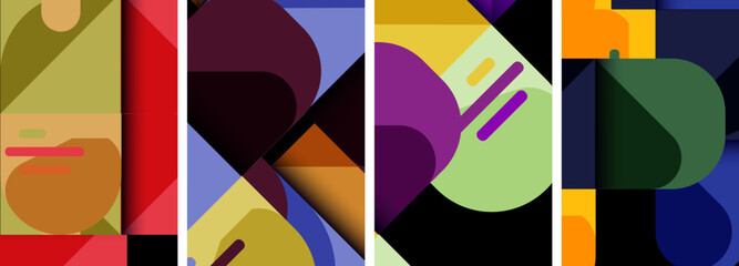 Geometric colorful poster backgrounds with squares and circles