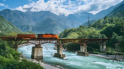 A railway bridge over a mountain river img