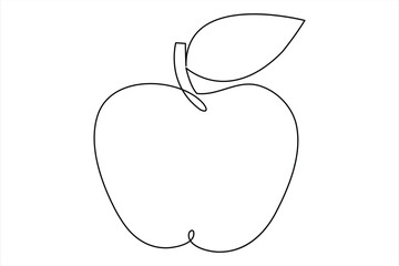 Continuous one line art drawing apple outline vector art illustration