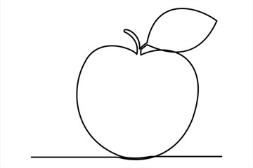 Continuous one line art drawing apple outline vector art illustration