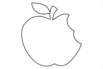 Continuous one line art drawing apple outline vector art illustration