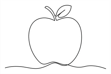 Continuous one line art drawing apple outline vector art illustration