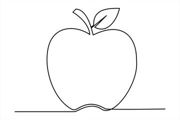 Continuous one line art drawing apple outline vector art illustration
