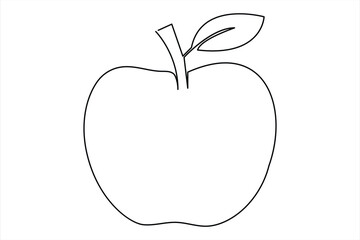Continuous one line art drawing apple outline vector art illustration