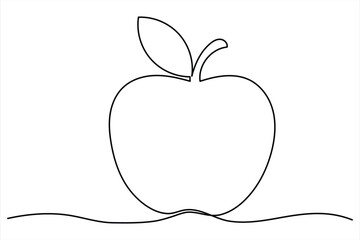 Continuous one line art drawing apple outline vector art illustration