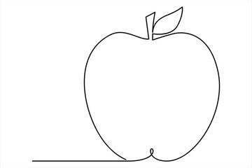 Continuous one line art drawing apple outline vector art illustration