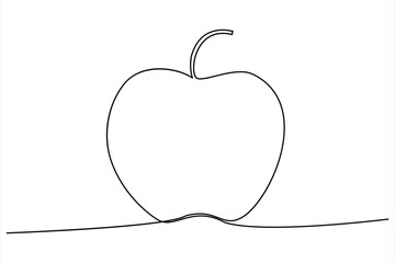 Continuous one line art drawing apple outline vector art illustration