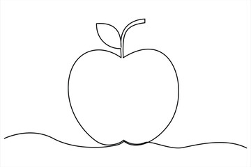 Continuous one line art drawing apple outline vector art illustration