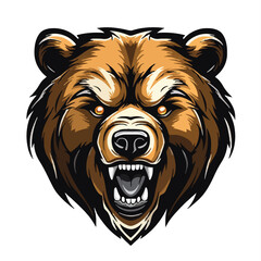 angry grizzly bear head vector art illustration isolated on white background