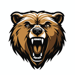 angry grizzly bear head vector art illustration isolated on white background
