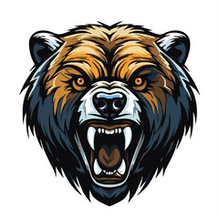 angry grizzly bear head vector art illustration isolated on white background