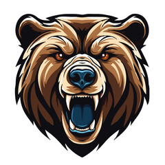 angry grizzly bear head vector art illustration isolated on white background