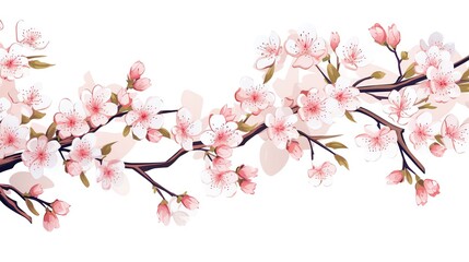 Fototapeta premium Vector illustration of cherry blossom branches with delicate pink flowers on an isolated white background, perfect for springthemed designs and invitations