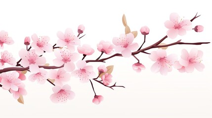 Fototapeta premium Vector illustration of cherry blossom branches with delicate pink flowers on an isolated white background, perfect for springthemed designs and invitations