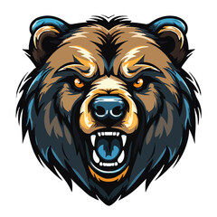 angry grizzly bear head vector art illustration isolated on white background