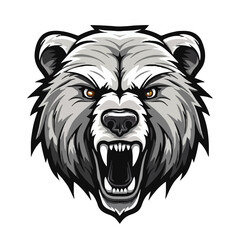 angry grizzly bear head vector art illustration isolated on white background