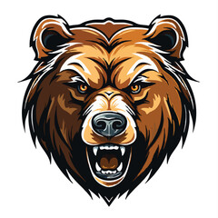 angry grizzly bear head vector art illustration isolated on white background