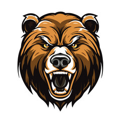 angry grizzly bear head vector art illustration isolated on white background