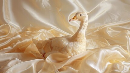 Obraz premium Golden Goose Perched on Silk