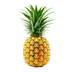 Close-up of a whole fresh pineapple with a green crown transparent background, PNG