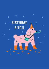 Fototapeta premium Greeting Birthday Card Trendy Dog
