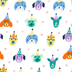 Obraz premium Surface seamless pattern design cute faces dogs